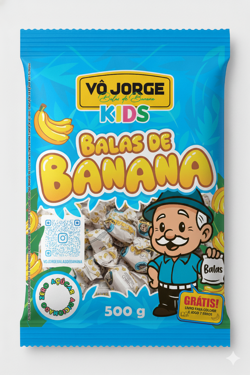 Bala de Banana Vô Jorge Kids Zero Açúcar – 500g